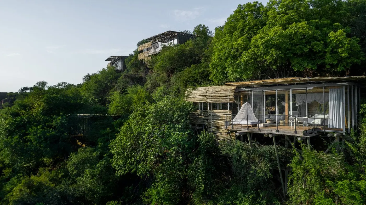 A suite at Singita Lebombo Lodge above the riverine forest
