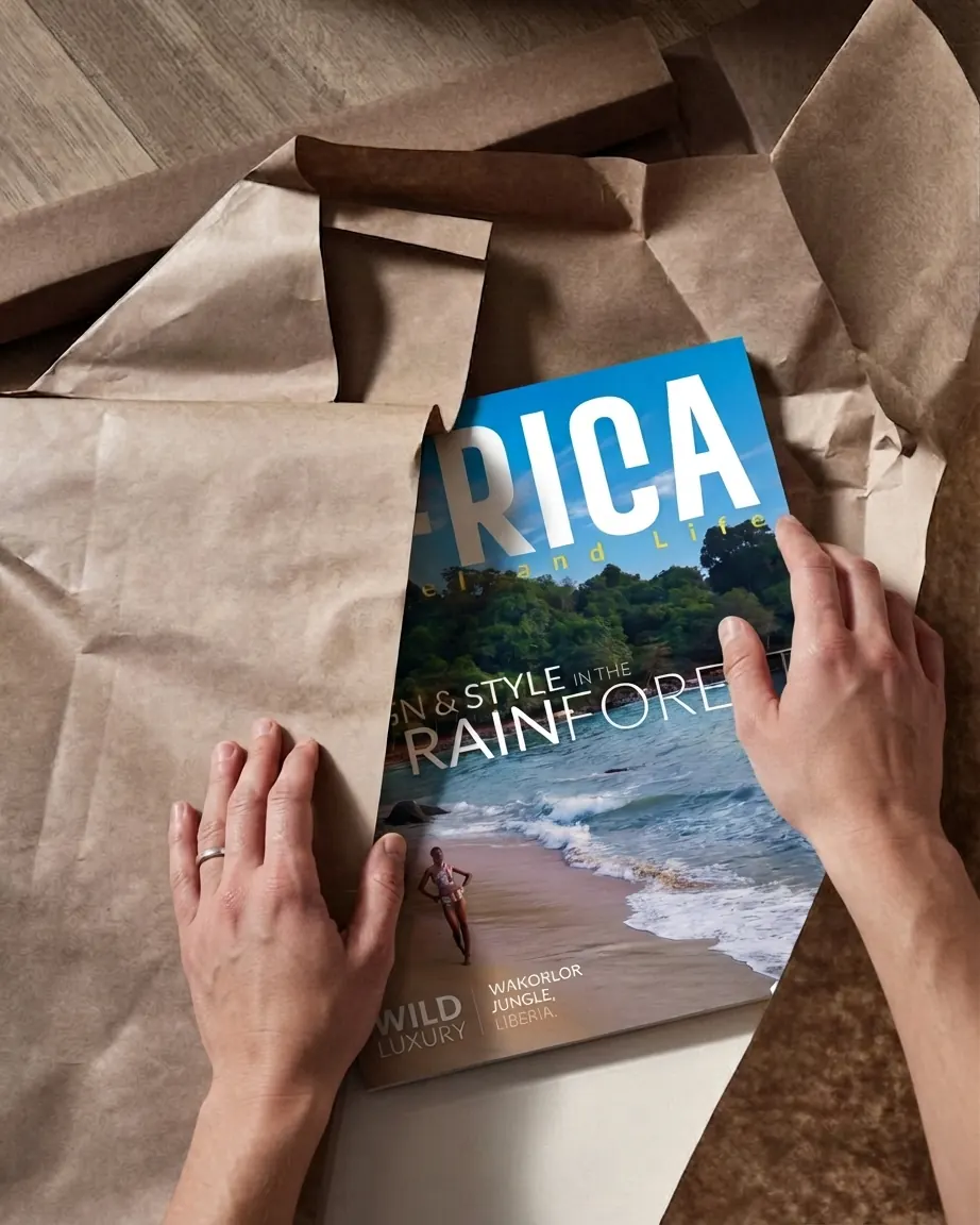 Hands unwrapping the Rainforest issue from brown paper