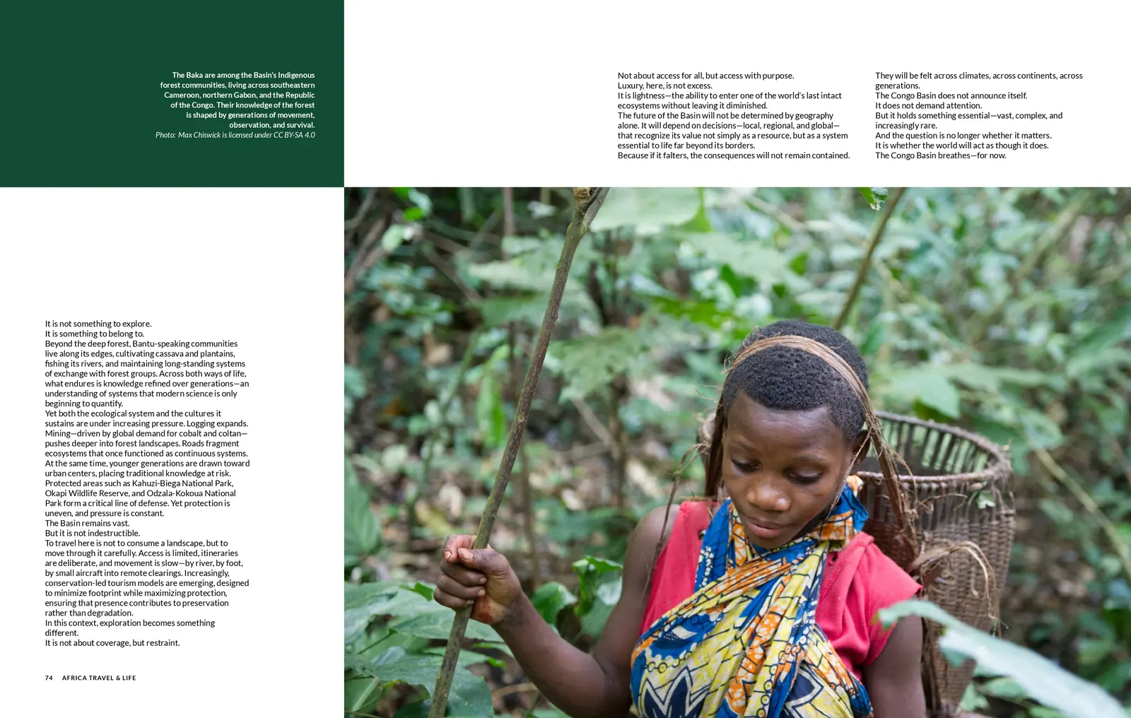 Spread from the magazine: a girl in the rainforest