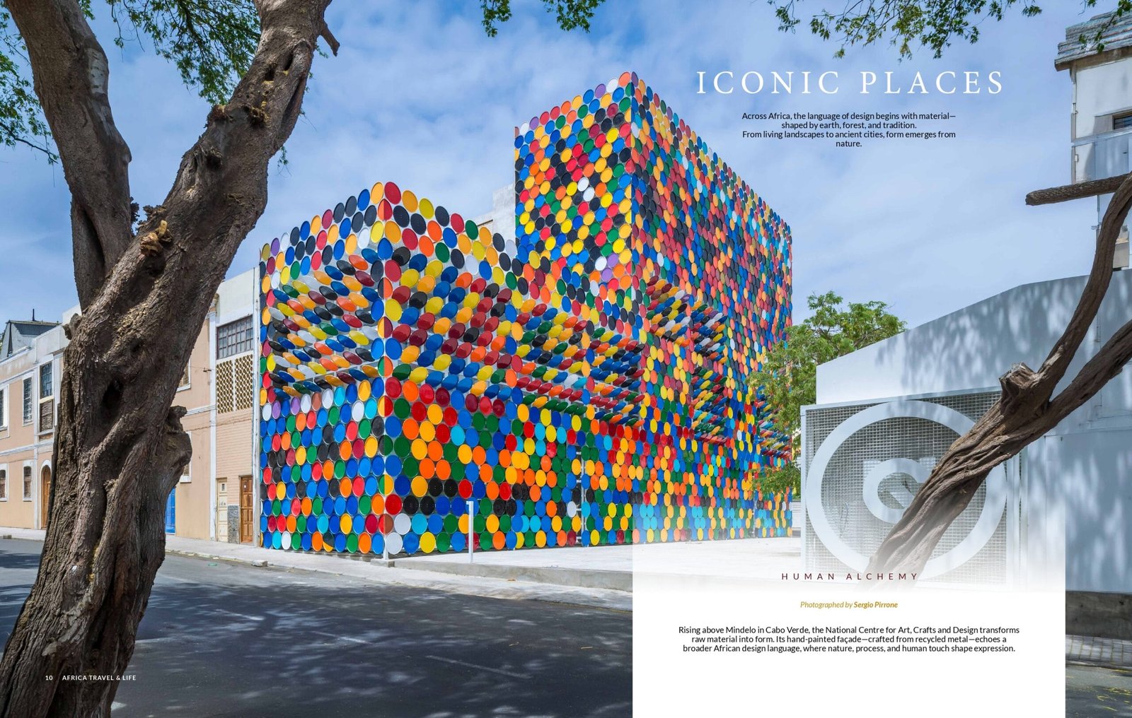 Spread from Issue 03: Iconic Places, the National Centre for Art, Crafts and Design in Mindelo, Cabo Verde